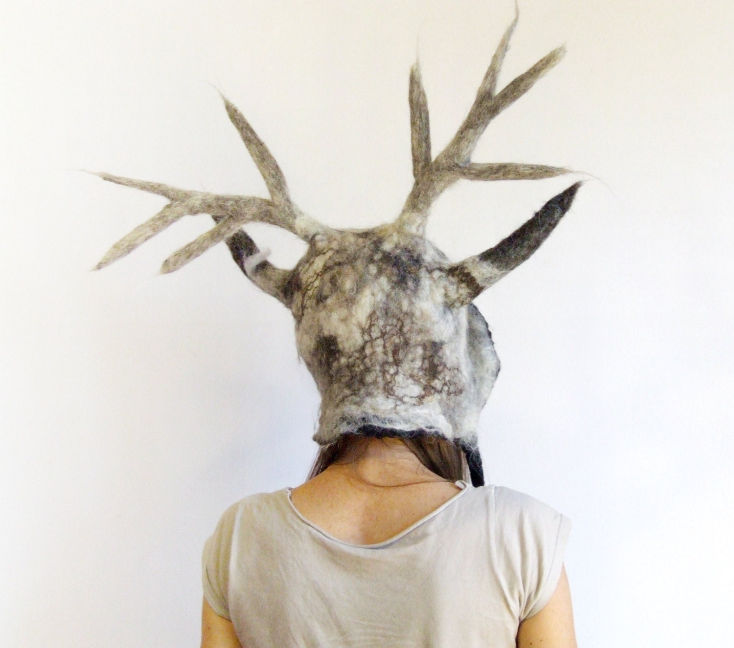 Deer Antler Costume Hat Felted Hat with Antlers Fawn Druid