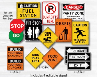 Construction Party Signs - Construction Birthday Party - Construction Signs - INSTANT DOWNLOAD - Edit Signs with Adobe Reader from home NOW!