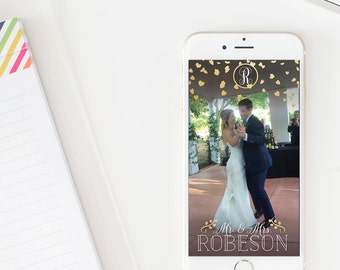 Monogram with Confetti Hearts Wedding Snapchat Geofilter File