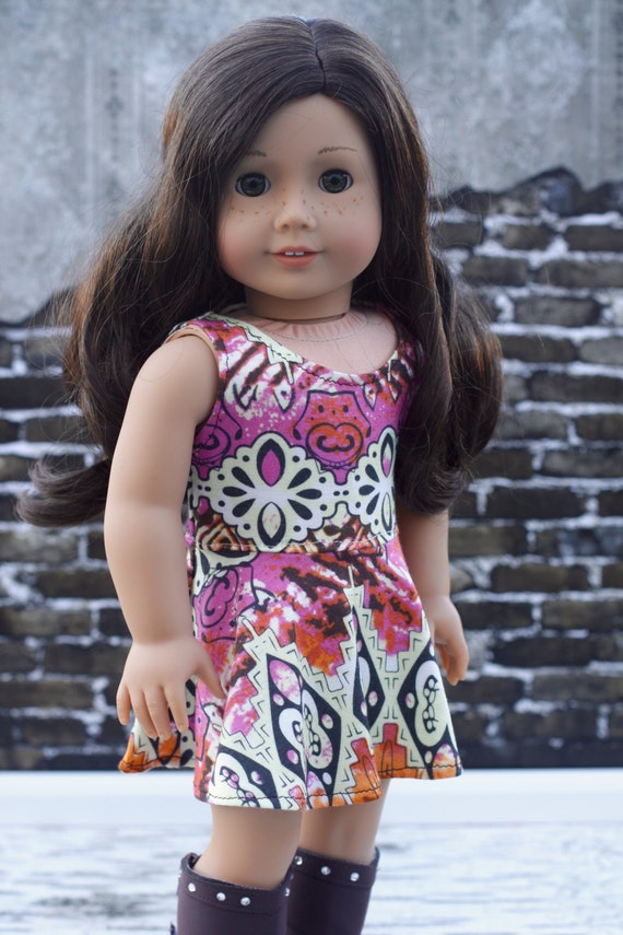 18" Doll Clothes | Boho Print Knit Sleeveless Versatility SKATER SKIRT DRESS for 18 Inch Doll such as American Girl Doll