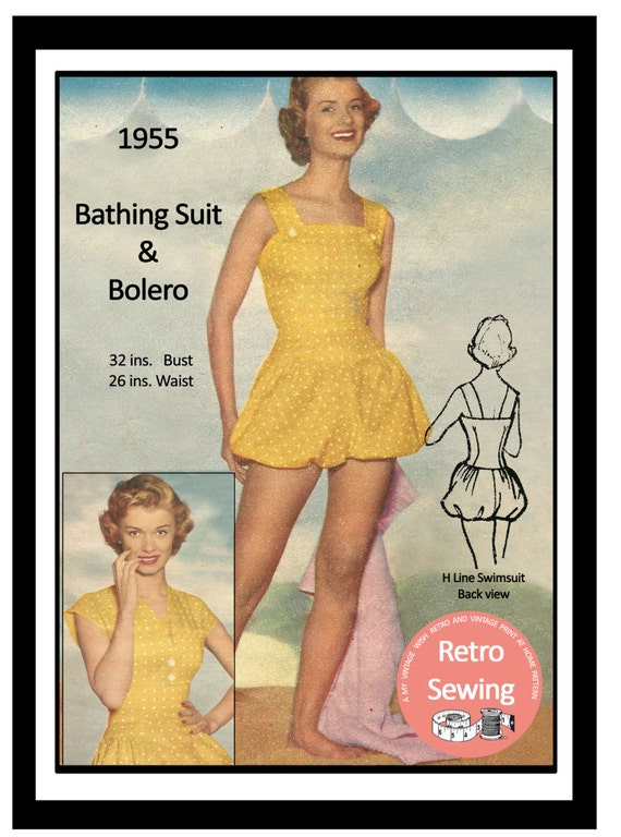 1950s HLine Swimsuit Sewing Pattern Paper Sewing Sewing pattern swimsuit line 1950 paper