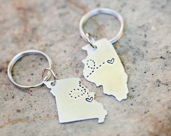 BEST FRIEND KEYCHAIN, Long Distance State Keychains, Best Friend Gift- Set of Two State Map Keychains, Going Away Gift