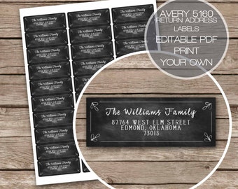 Chalkboard Return Address Labels Printable Avery 5160 Floral Leaf Rustic Instant Download Digital File Editable PDF Edit Yourself
