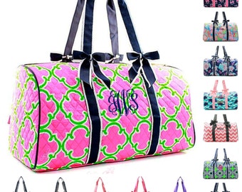 Monogrammed Quilted Duffle Bag Large Kids Dance Cheer Girls Tote Personalized Monogram Name Embroidered Pink Blue Mint Coral Anchor Turtle