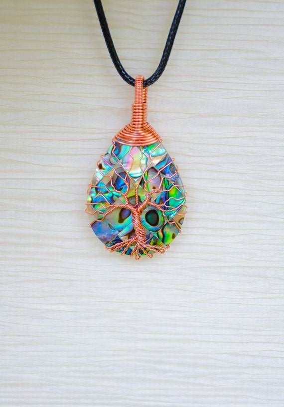 Tree of Life copper wire wrapped Abalone pendant