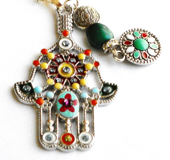 Hamsa Necklace Colorful Funky Bohemian by GoddessArtCollection