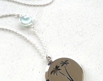 Stainless Steel Palm Tree Locket Diffuser Necklace