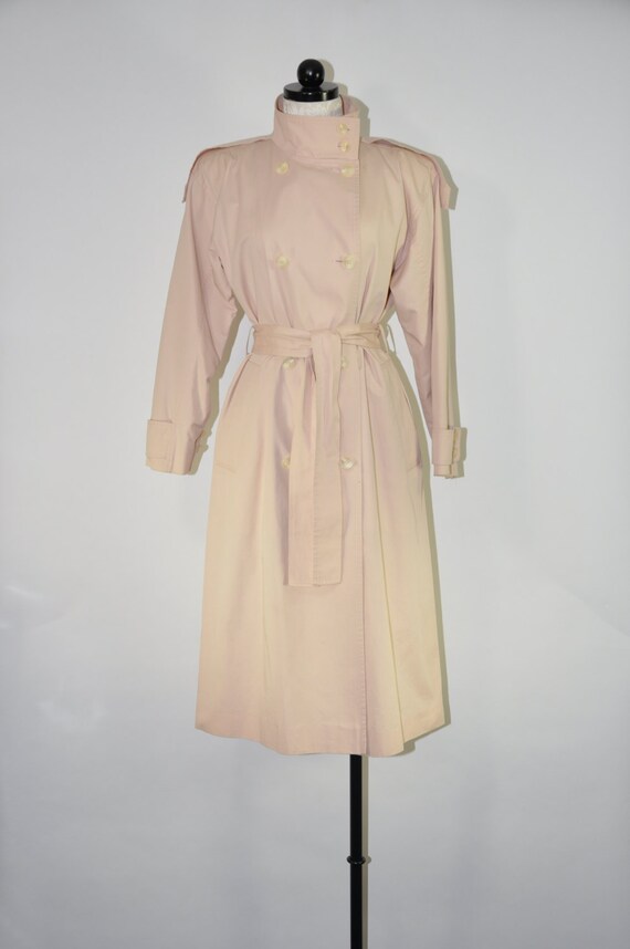 pale pink trench coat / vintage belted coat / double breasted