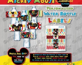 Mickey Mouse Clubhouse birthday water bottle labels,Mickey Mouse birthday water bottle label,Mickey Mouse Party Decorations for Water bottle