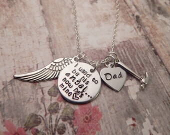 I Used To Be His Angel Custom Necklace with Hammer Charm - Father Memorial Necklace