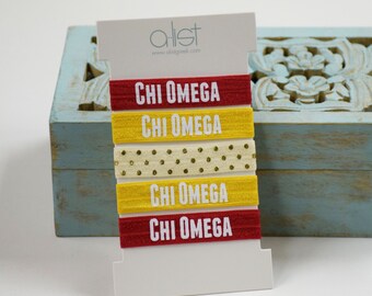 Chi Omega Sorority Elastic Hair Ties // ChiO // 5 Pack // No Bump // Hairbands // Big Little Gifts // Sisterhood Gifts // Sorority Gifts