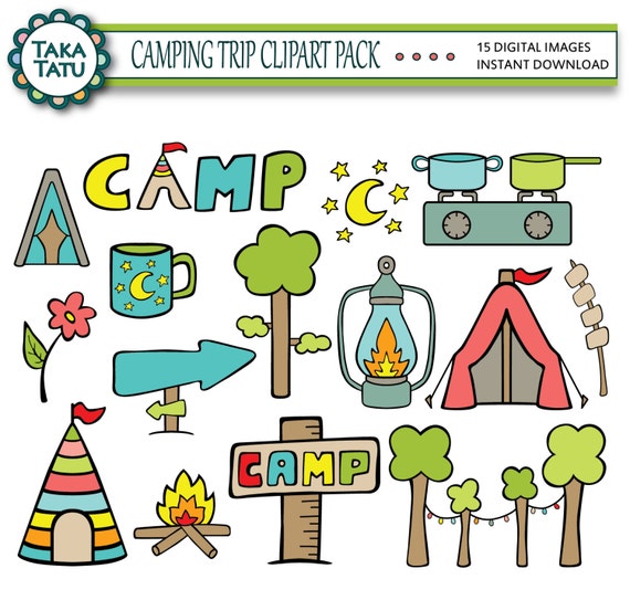 Items similar to Camping Trip Clipart Pack - Colorful Clipart / Doodles ...