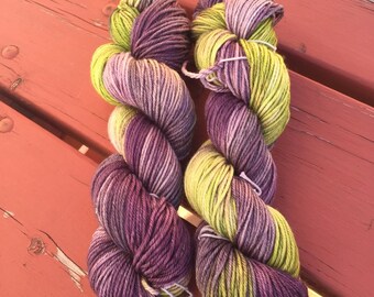 OOAK Hand Dyed Yarn MCN Base Worsted Weight "Iris" Knitting Yarn Purple Speckled Yarn Cashmere Merino Yarn Crochet Wool