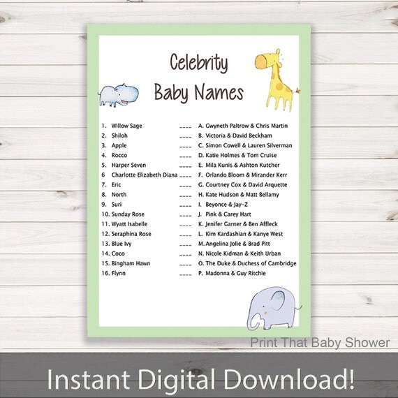 Baby Shower Games Celebrity Baby Names Game Jungle Baby