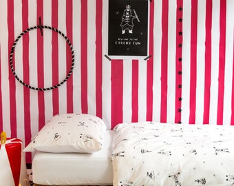 Gender Neutral White Pillow Case, Toddler, Kids & Teens White Cotton Bedding, Whimsical Circus Print, Children's Soft Bedding, Pillow Cover