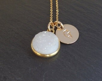 Maid of honor gift Druzy necklace Personalized bridesmaid necklace Mother of bride jewelry Bridesmaid jewelry bridesmaid gift druzy jewelry