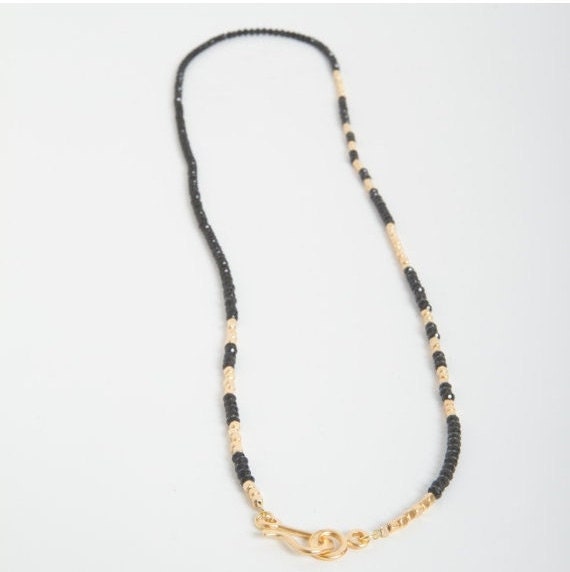 Black Wrap Necklace Long Gold Black Necklace Gemstone and