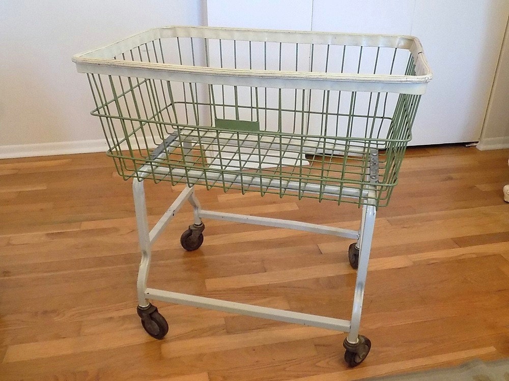 RARE SMALLER SIZE Antique Industrial Wire Laundry Cart