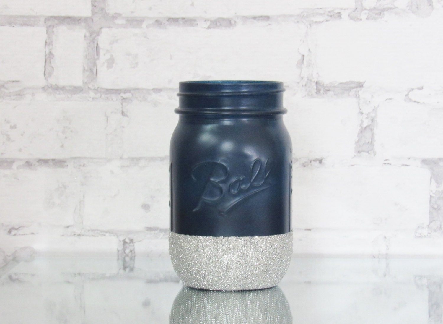 Navy Blue Mason Jar Silver and Navy Blue Party Decor
