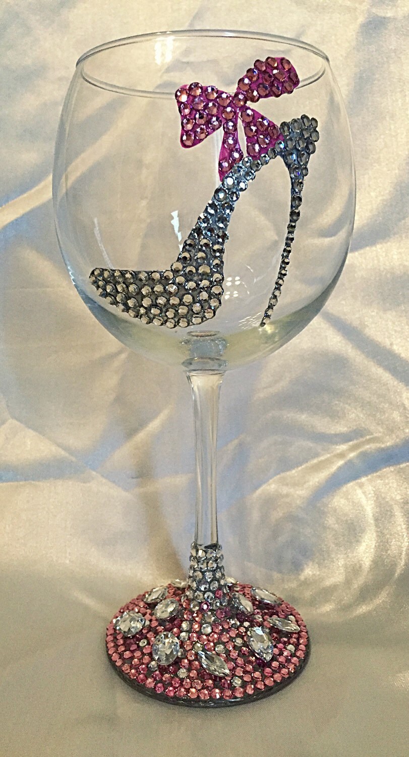 High heel bling wine glass 20 oz red wine glass by livelaughshine