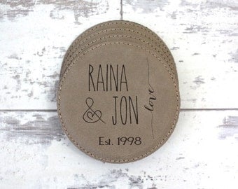 Coaster Set - Set of 6 Personalized Leather Coasters With Holder - Housewarming Gift, Anniversary Gift, Wedding Gift