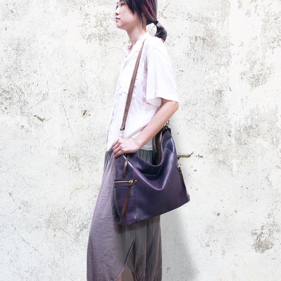 Melanie Purple Leather Shoulder Bag / Crossbody Bag / Work Bag