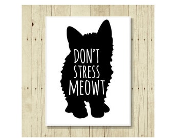 Funny Cat Magnet, Refrigerator Magnet, Cat Lover Gift, Gift Under 10, Cat Pun, Small Gift, Don't Stress Meowt, Gift For Cat Lady, Black Cat