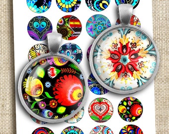 Polish Folk Art 20mm 18mm 16mm 14mm 12mm Traditional Folk Patterns Printable Digital Collage Sheet Instant Download