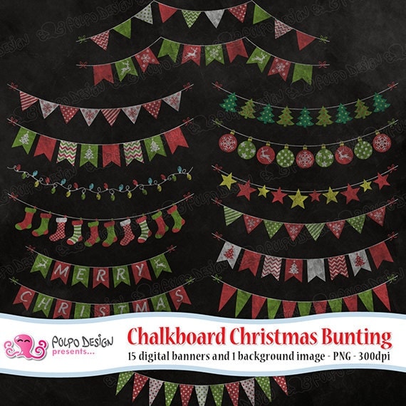 Download Chalkboard Christmas Bunting clipart. Commercial & personal