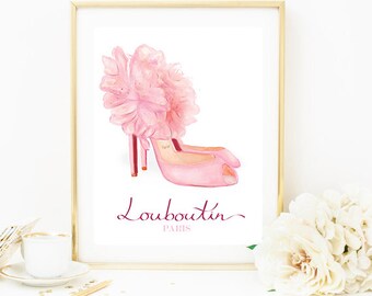 Christian Louboutin Shoes Artwork. Watercolor artwork. French Couture Print. Fashion Illustration. Modern Home Décor.