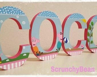 Peppa Pig painted letter Peppa name letters Free standing letters Baby name Baby room letters Shelf letters Kids name Cartoon custom letters