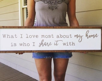 What I Love Most About My Home / Framed Wood Sign /Family Sign / Farmhouse Decor / Fixer Upper Sign / Handmade