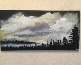 Mt. Jefferson Original 12" x 24" Acrylic Landscape Painting on Stretched Canvas, ready for display. "After the Storm"