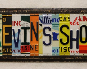 Personalized License Plate Art - Car Guy Gift - Christmas Gift - Gift for Him - Mancave Art - Gift for Dad - Dads Garage Art - Upcycled Gift