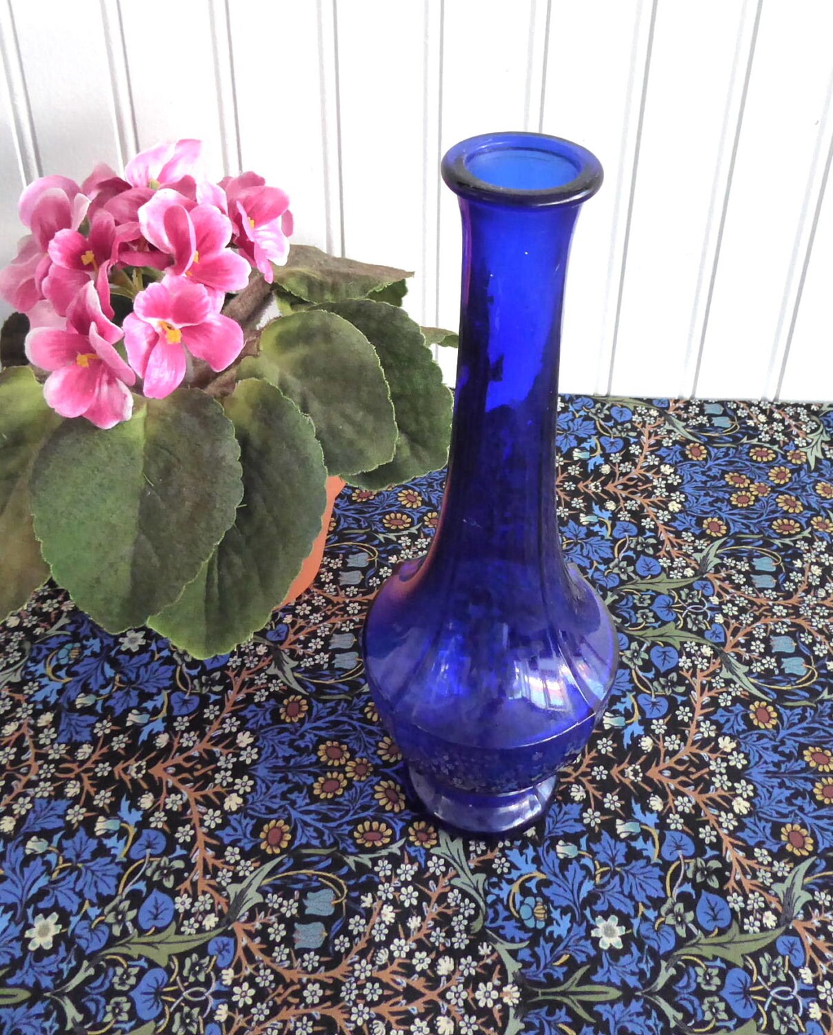 Cobalt Blue Glass Vase 1940s Art Deco Paneled Bud By Ruthsbargains