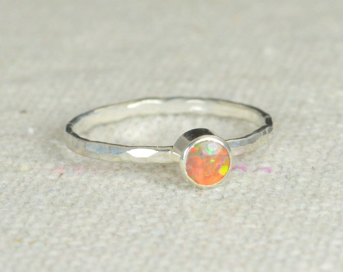 Small Silver Opal Ring, Opal Ring, Fire Opal Ring, Mothers Ring, Opal Jewelry, Stacking Ring, October Birthstone Ring