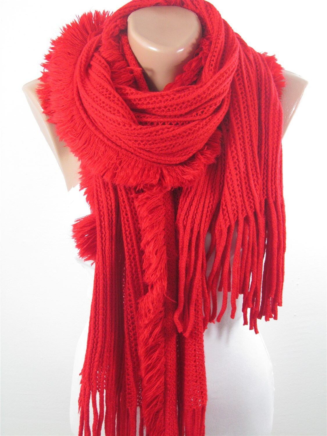 Chunky Scarf Ascot Neck Warmer Winter Cozy Scarf Red Knitted