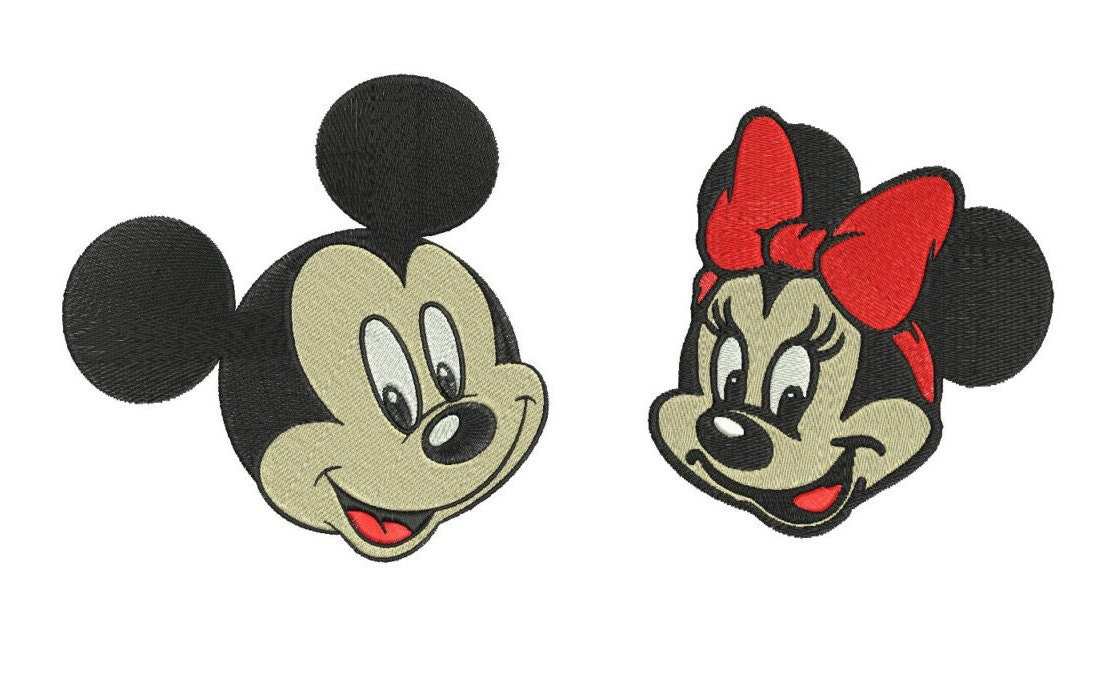 2 Designs Mickey And Minnie Face Large Size Filled Embroidery 4332