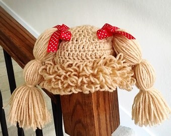 Crochet Cabbage Patch Costume Hat Wig, Baby Shower, Holiday Costume, Beige, Brown Photo Prop,Free shipping United States