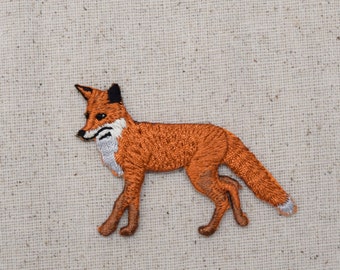 Natural - Red Fox - Walking Left - Full Body - Embroidered Patch - Iron on Applique - WA88