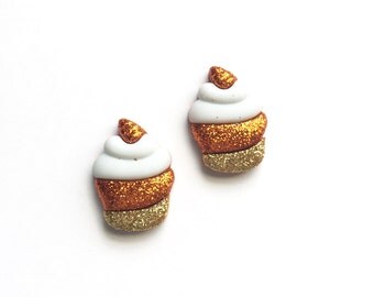 Cupcake Earrings, Cupcake Stud Earrings, Candy Corn Cupcake Earrings, Orange Cupcake Earrings, Halloween Cupcake Earrings, Mini Food Jewelry