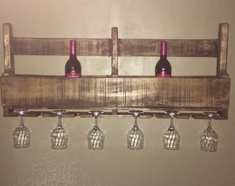 Wine Rack, Primitive Wine Rack, Rustic Wine Rack, Reclaimed Wine Rack, Wine and Glass Rack, 8 bottle 10 Glass Wine Rack, Country Wine Rack