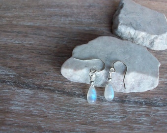 Rainbow Moonstone Earrings Sterling Silver Moonstone Earrings GenuineMoonstone Sterling Silver Dangle Earrings High Blue Flash Earring E0118