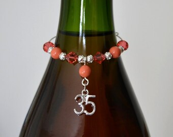 35th Anniversary Gift, 35 Year Anniversary Gift, 35 Year Wedding Anniversary, Swarovski Crystal Wine Bottle Charm, 35th Coral Anniversary
