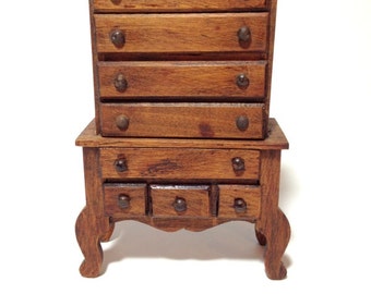 Antique Highboy Dresser, German Dollhouse Dresser, Tall Chest of Drawers, 8 Drawer Chest, Jewelry Box, Dollhouse Furniture, Chippendale