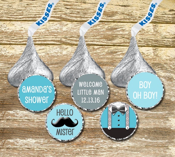 Hershey Kisses Stickers Baby Shower Boy Mustache Baby