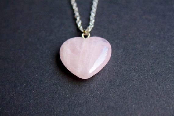 Heart shaped rose quartz necklace pink necklace heart