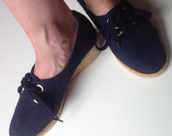 Basque espadrilles rope soled sandals navy blue