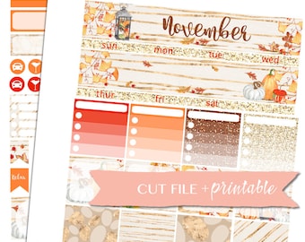 NOVEMBER MONTHLY KIT, Printable Fall Stickers, Monthly Spread, Erin Condren Monthly kit, Printable Monthly Stickers, Silhouette Cut Files