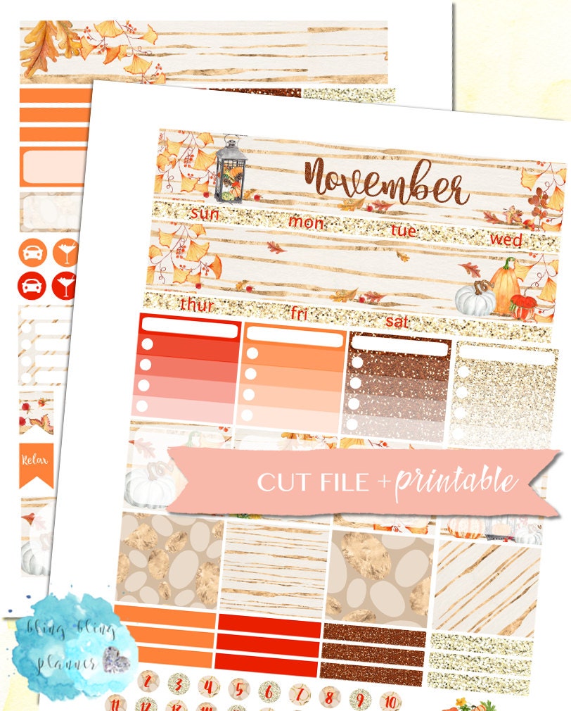 NOVEMBER MONTHLY KIT Printable Fall Stickers Monthly Spread